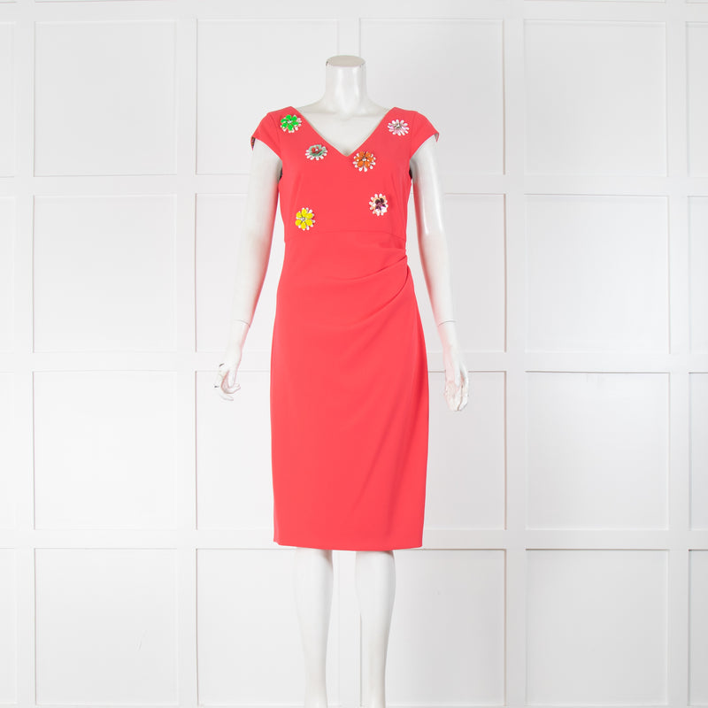Moschino Boutique Coral Bead Embellished Short Sleeve Dress