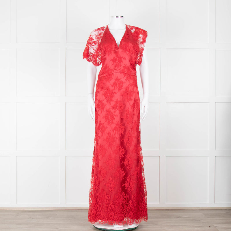 Temperley Red Dress With Lace Overlay