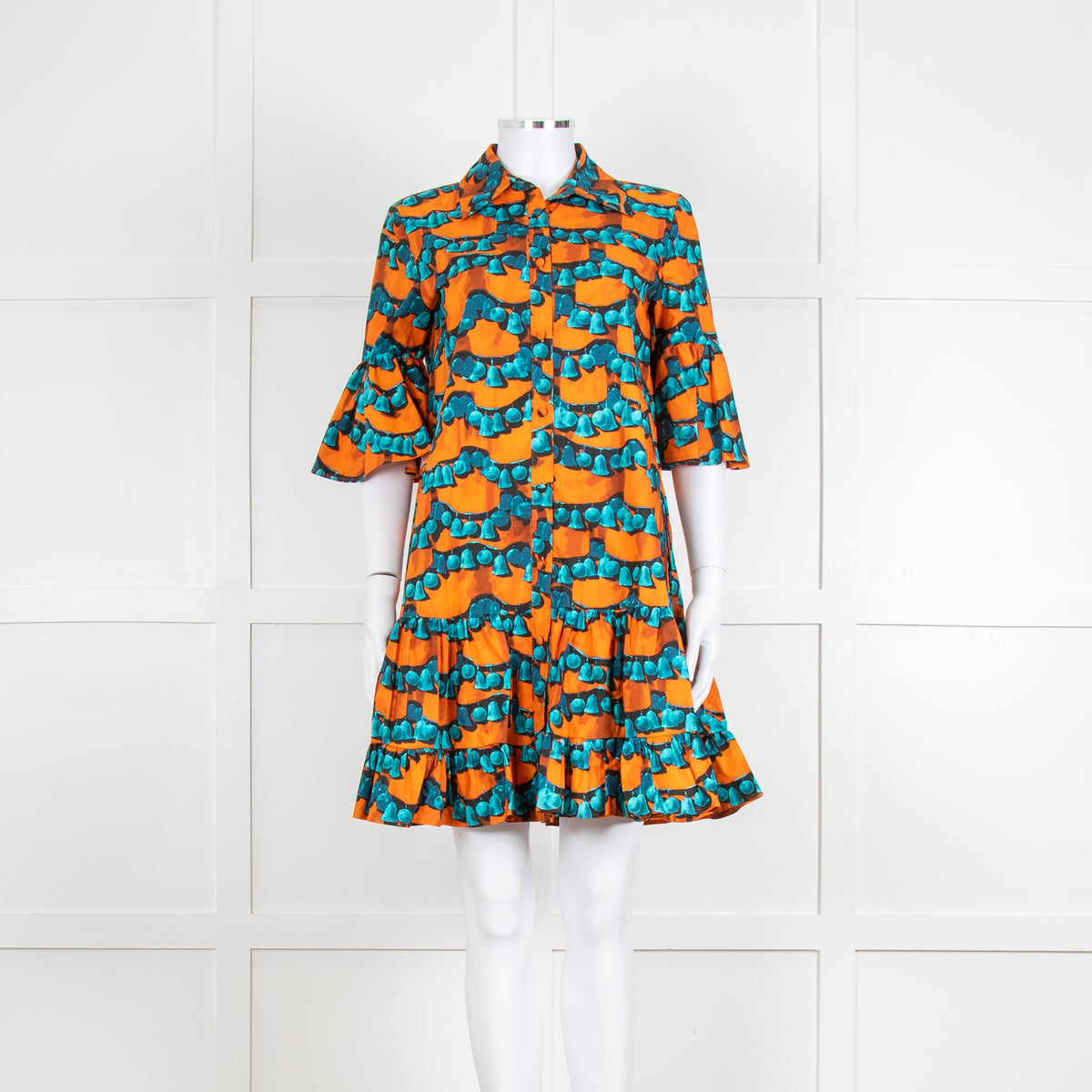 La Double J Orange and Turquoise Patterned Cotton Mini Dress