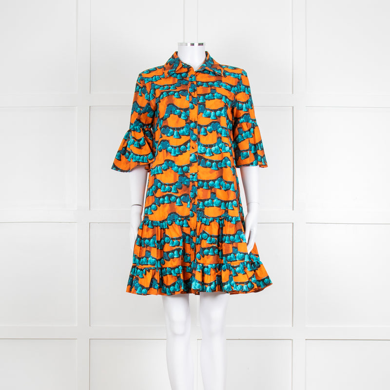 La Double J Orange and Turquoise Patterned Cotton Mini Dress