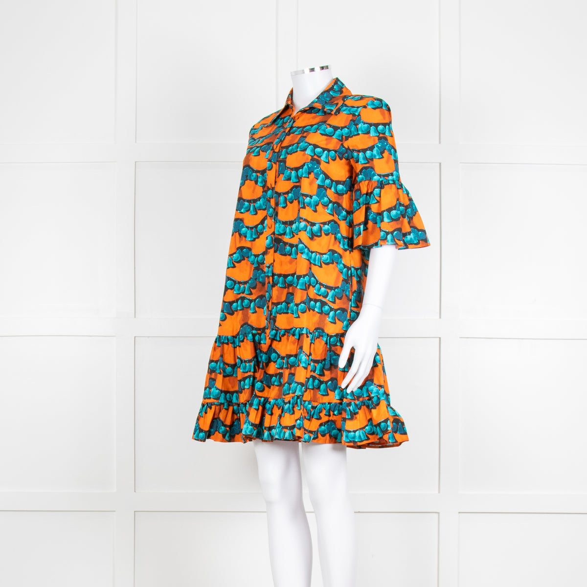 La Double J Orange and Turquoise Patterned Cotton Mini Dress
