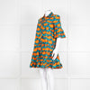 La Double J Orange and Turquoise Patterned Cotton Mini Dress