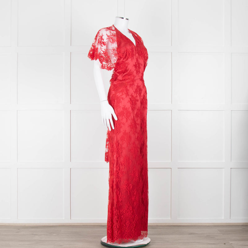 Temperley Red Dress With Lace Overlay