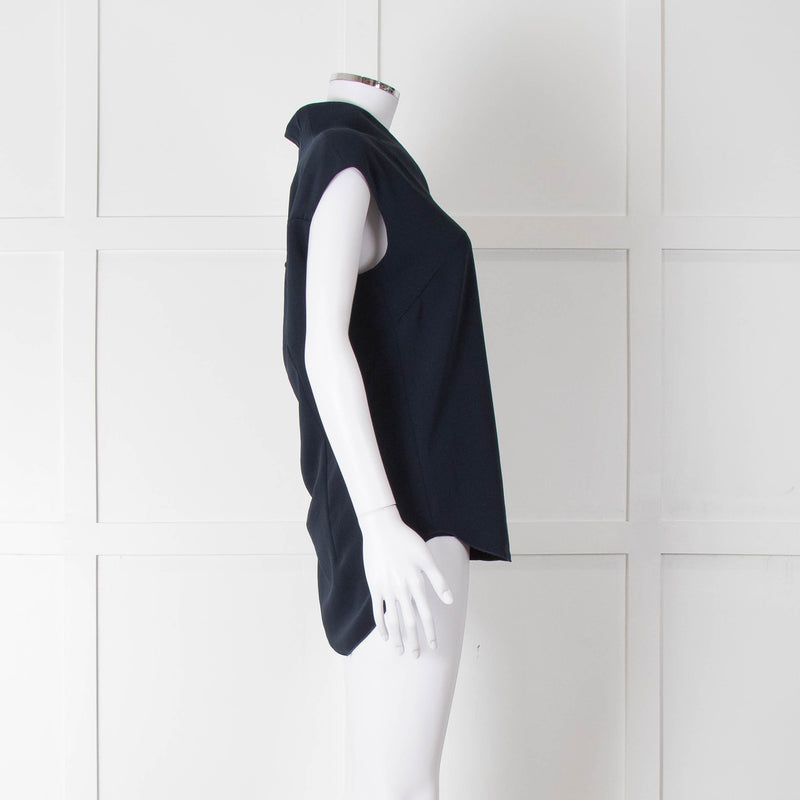 Costume National Navy Sleeveless V-Neck Top