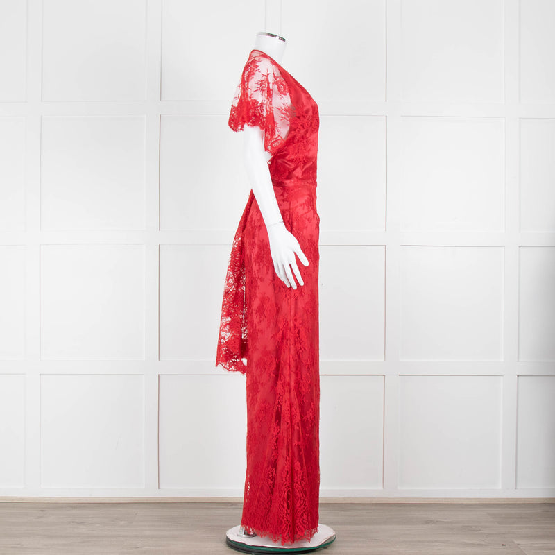 Temperley Red Dress With Lace Overlay