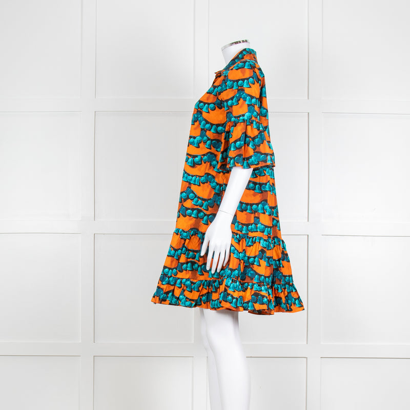 La Double J Orange and Turquoise Patterned Cotton Mini Dress