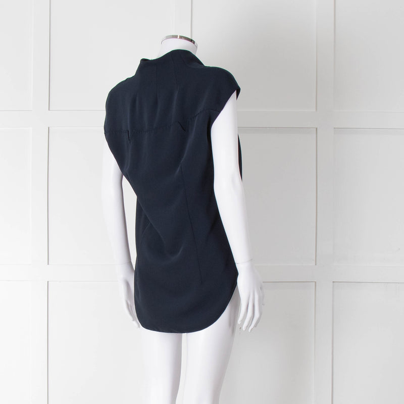 Costume National Navy Sleeveless V-Neck Top
