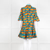 La Double J Orange and Turquoise Patterned Cotton Mini Dress