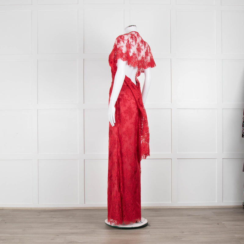 Temperley Red Dress With Lace Overlay