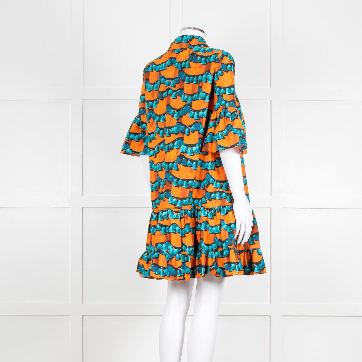 La Double J Orange and Turquoise Patterned Cotton Mini Dress