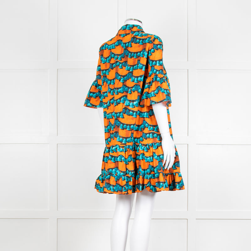 La Double J Orange and Turquoise Patterned Cotton Mini Dress