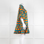 La Double J Orange and Turquoise Patterned Cotton Mini Dress