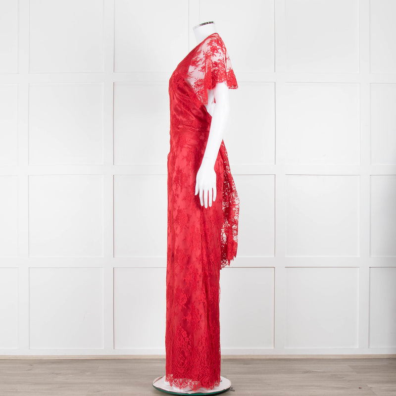 Temperley Red Dress With Lace Overlay
