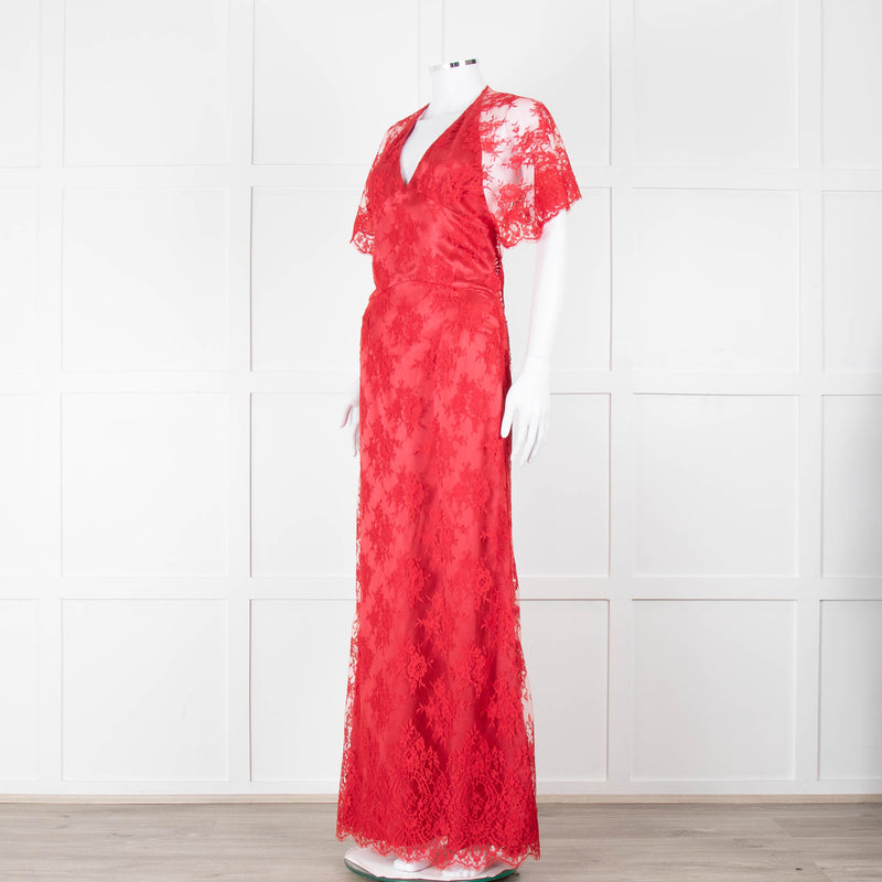 Temperley Red Dress With Lace Overlay