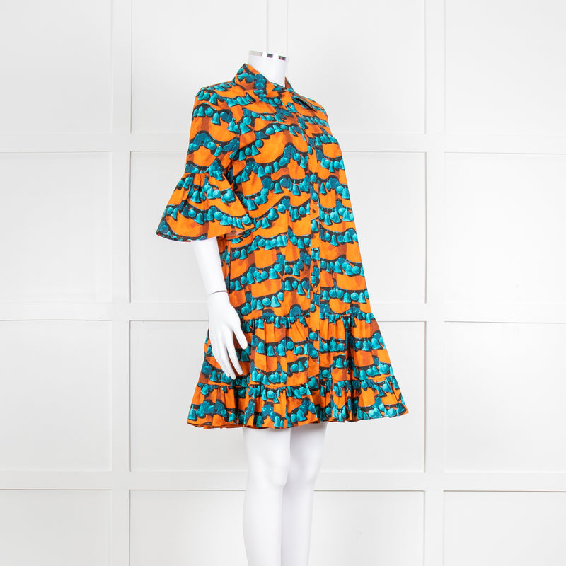 La Double J Orange and Turquoise Patterned Cotton Mini Dress