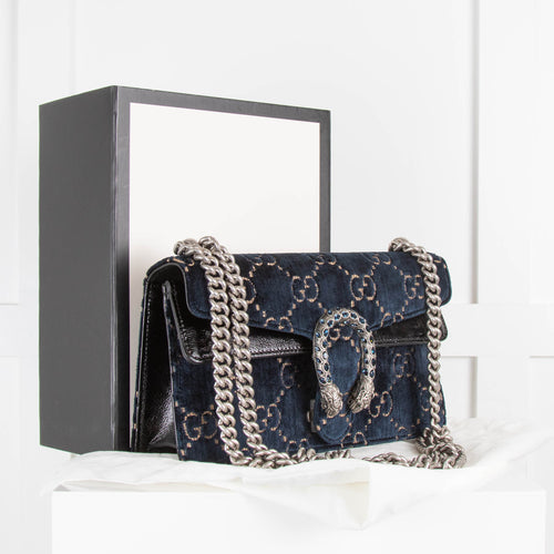 Gucci Velvet GG Monogram Small Dionysus Bag Blue Beige Black