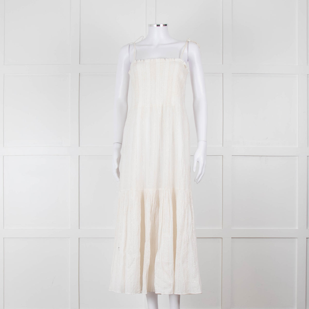 Joie Smocked Cheesecloth Midi Dress with Tie Straps