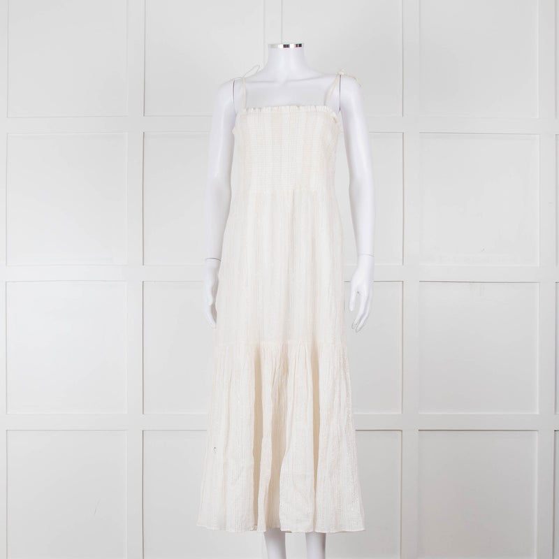 Joie Smocked Cheesecloth Midi Dress with Tie Straps