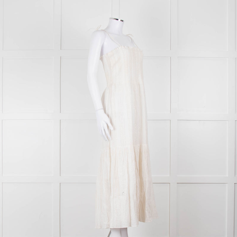 Joie Smocked Cheesecloth Midi Dress with Tie Straps