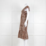 Rails Leopard Print Cotton Midi Smocked Dress with Frill Sleeves and V Neck