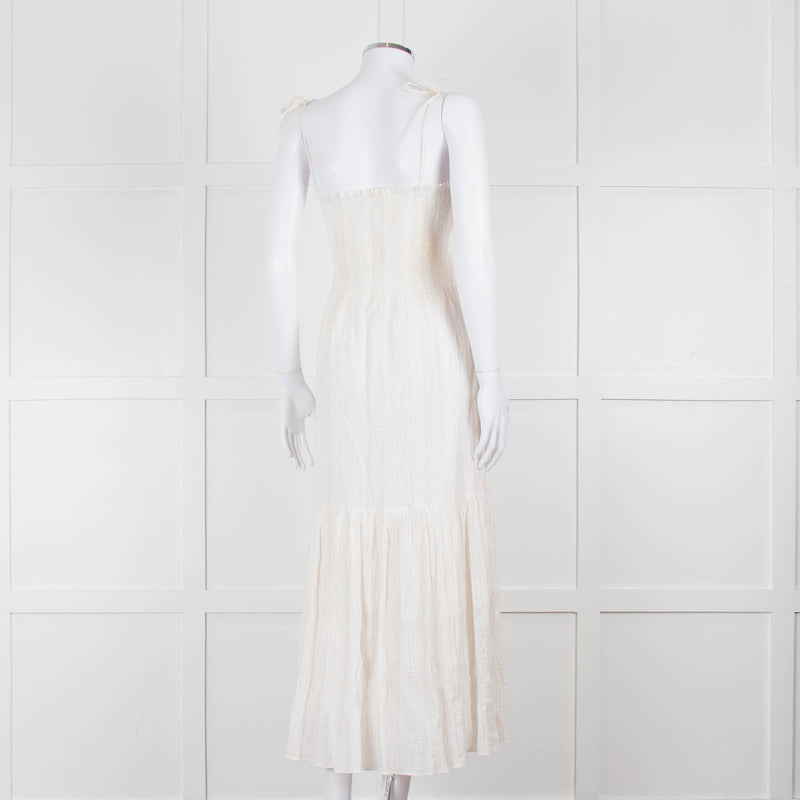 Joie Smocked Cheesecloth Midi Dress with Tie Straps