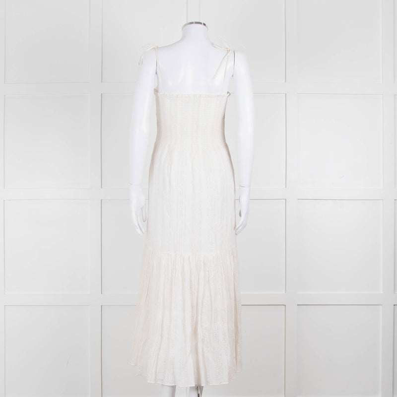 Joie Smocked Cheesecloth Midi Dress with Tie Straps