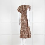 Rails Leopard Print Cotton Midi Smocked Dress with Frill Sleeves and V Neck