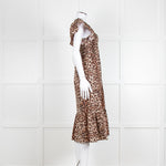 Rails Leopard Print Cotton Midi Smocked Dress with Frill Sleeves and V Neck