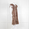 Rails Leopard Print Cotton Midi Smocked Dress with Frill Sleeves and V Neck