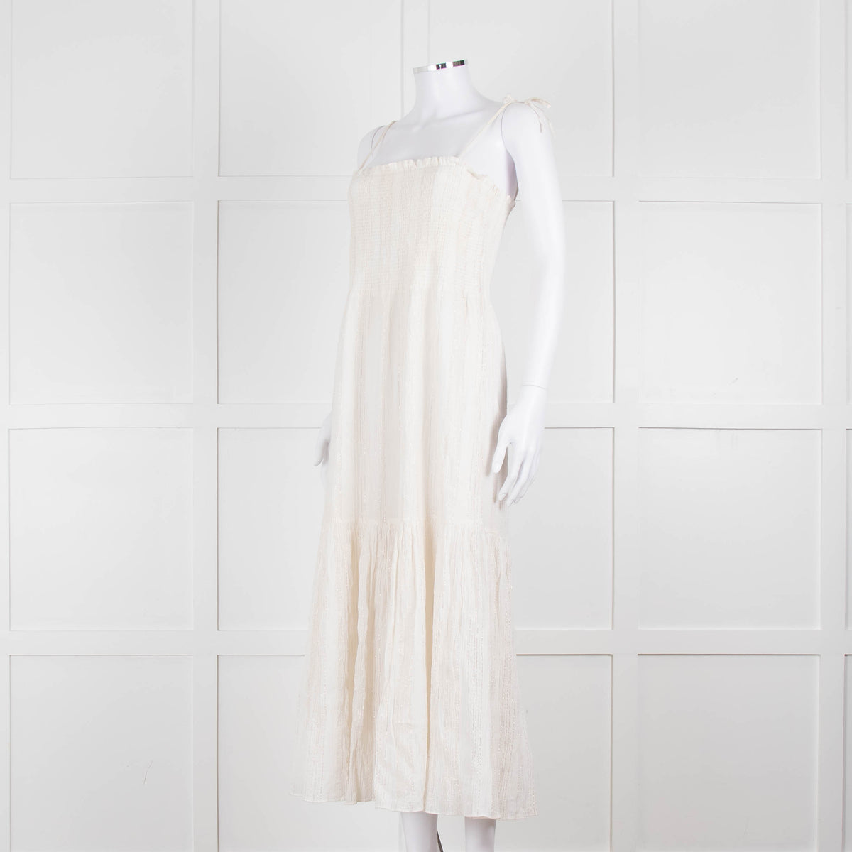 Joie Smocked Cheesecloth Midi Dress with Tie Straps