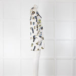 Bimba Y Lola Cream Blue Yellow Hand & Rose Print Sleeved Dress