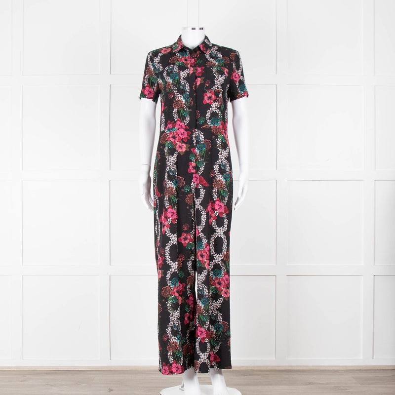 Sandro Black Floral Print Jumpsuit
