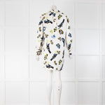 Bimba Y Lola Cream Blue Yellow Hand & Rose Print Sleeved Dress