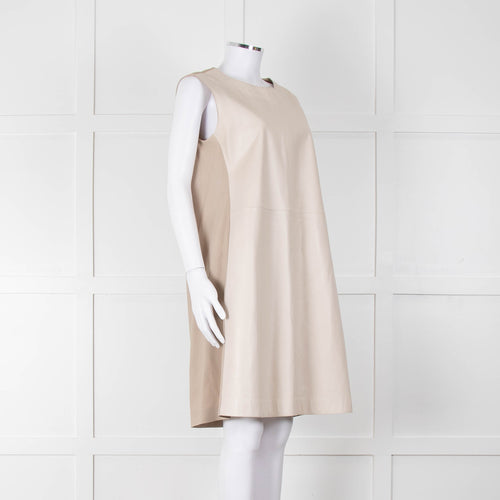 Fabiana Filippi Taupe Front Leather Sleeveless Knee Length Dress