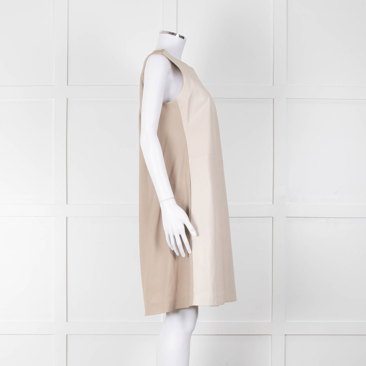 Fabiana Filippi Taupe Front Leather Sleeveless Knee Length Dress
