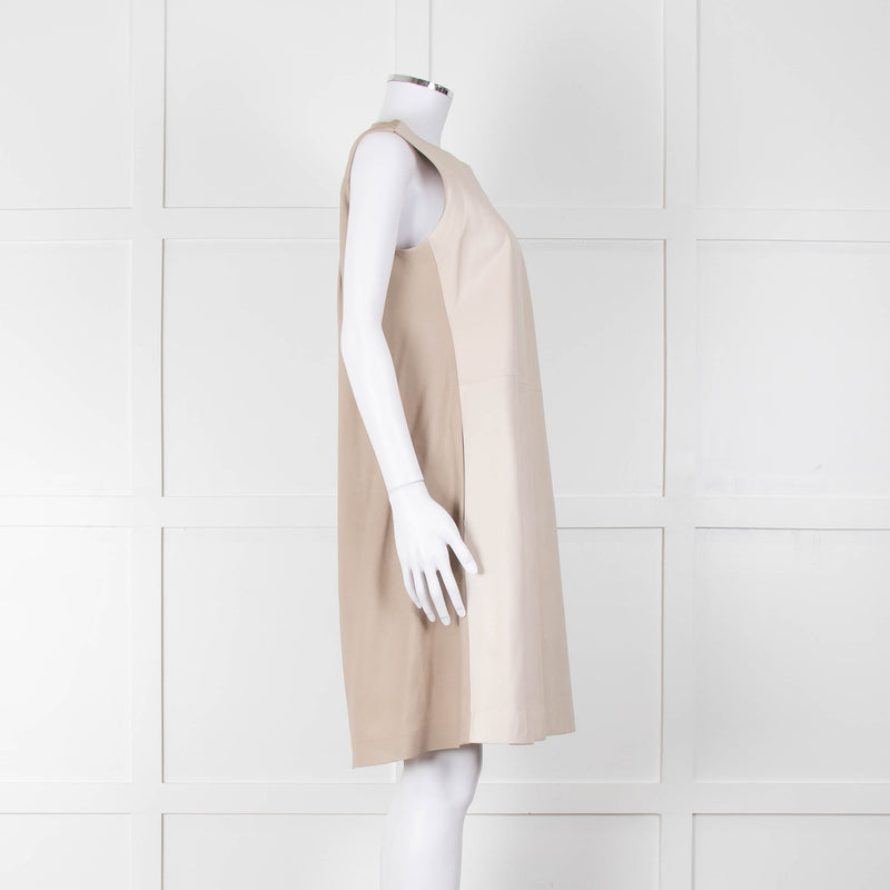 Fabiana Filippi Taupe Front Leather Sleeveless Knee Length Dress
