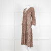 Rixo Leopard V Neck Long Sleeve Midi Dress