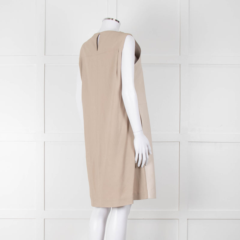 Fabiana Filippi Taupe Front Leather Sleeveless Knee Length Dress