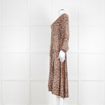 Rixo Leopard V Neck Long Sleeve Midi Dress