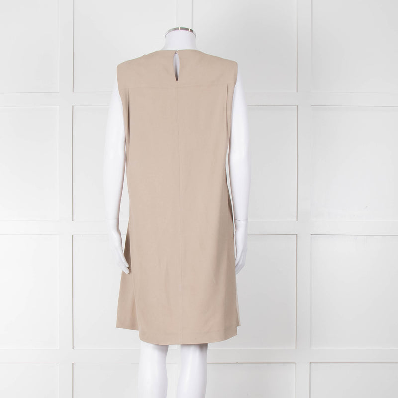 Fabiana Filippi Taupe Front Leather Sleeveless Knee Length Dress