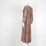 Rixo Leopard V Neck Long Sleeve Midi Dress