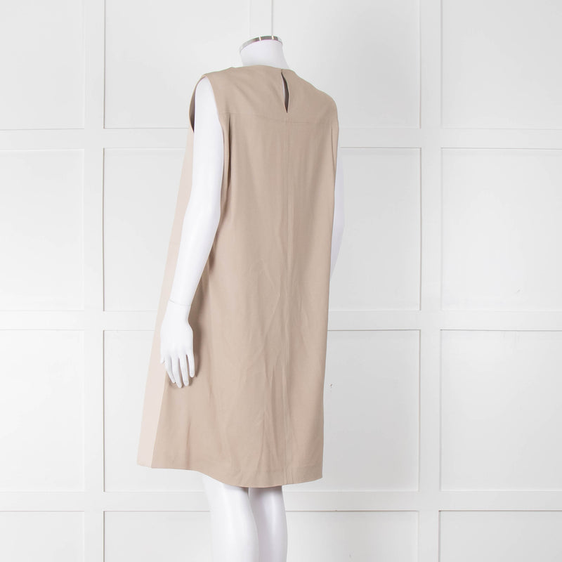 Fabiana Filippi Taupe Front Leather Sleeveless Knee Length Dress