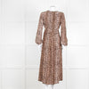 Rixo Leopard V Neck Long Sleeve Midi Dress