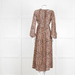 Rixo Leopard V Neck Long Sleeve Midi Dress