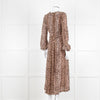 Rixo Leopard V Neck Long Sleeve Midi Dress