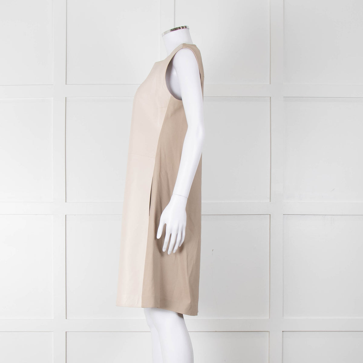 Fabiana Filippi Taupe Front Leather Sleeveless Knee Length Dress
