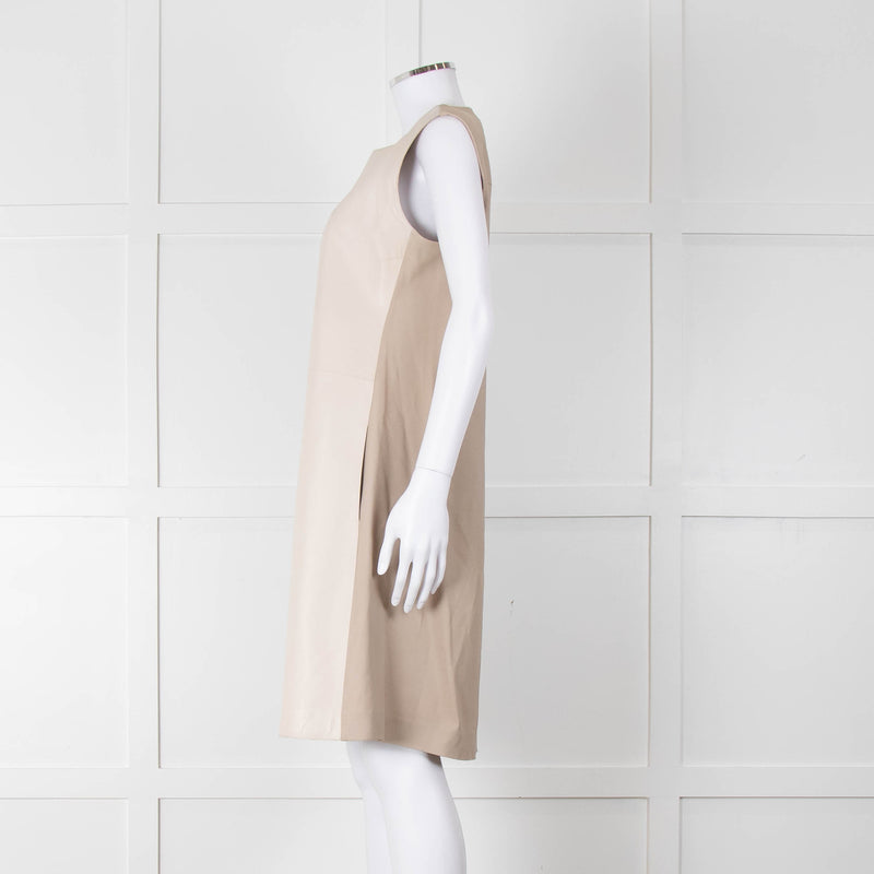 Fabiana Filippi Taupe Front Leather Sleeveless Knee Length Dress