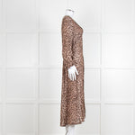 Rixo Leopard V Neck Long Sleeve Midi Dress