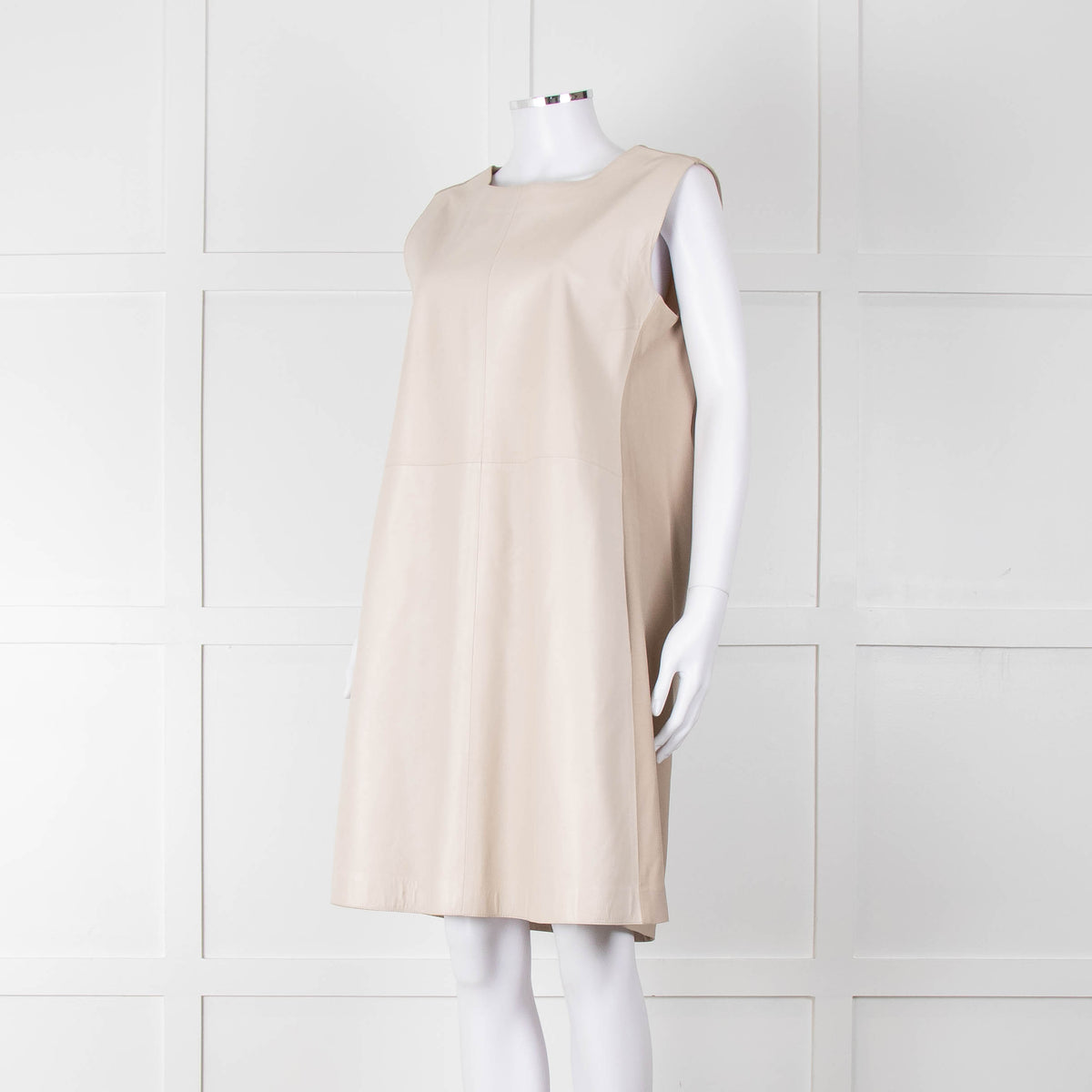 Fabiana Filippi Taupe Front Leather Sleeveless Knee Length Dress