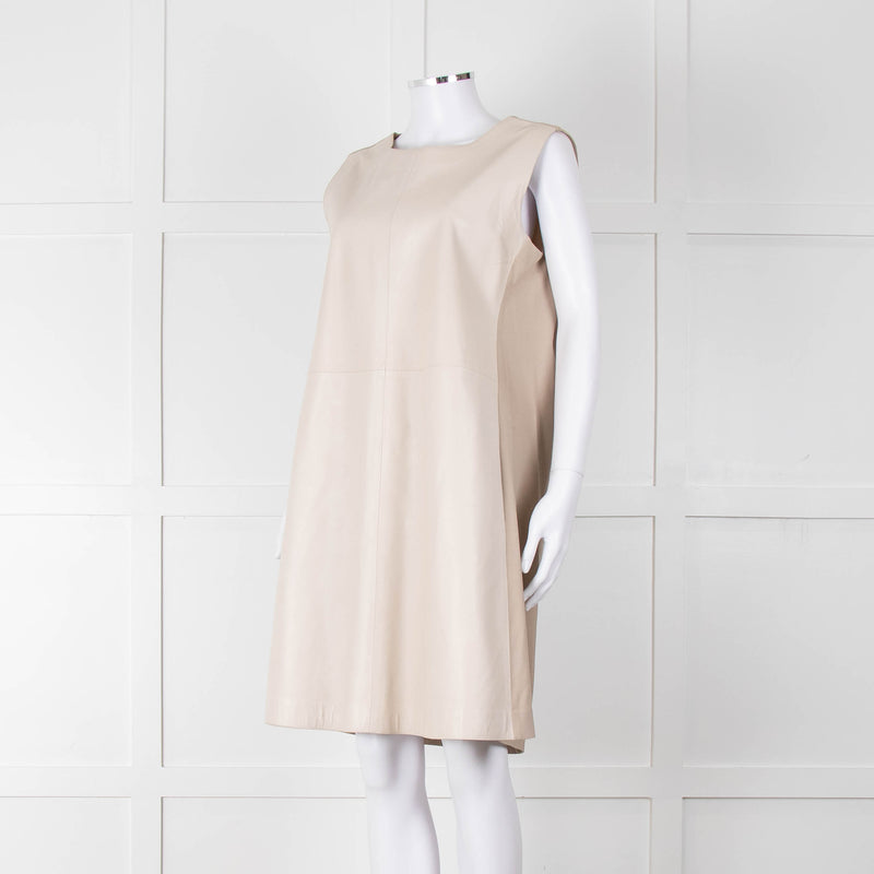 Fabiana Filippi Taupe Front Leather Sleeveless Knee Length Dress